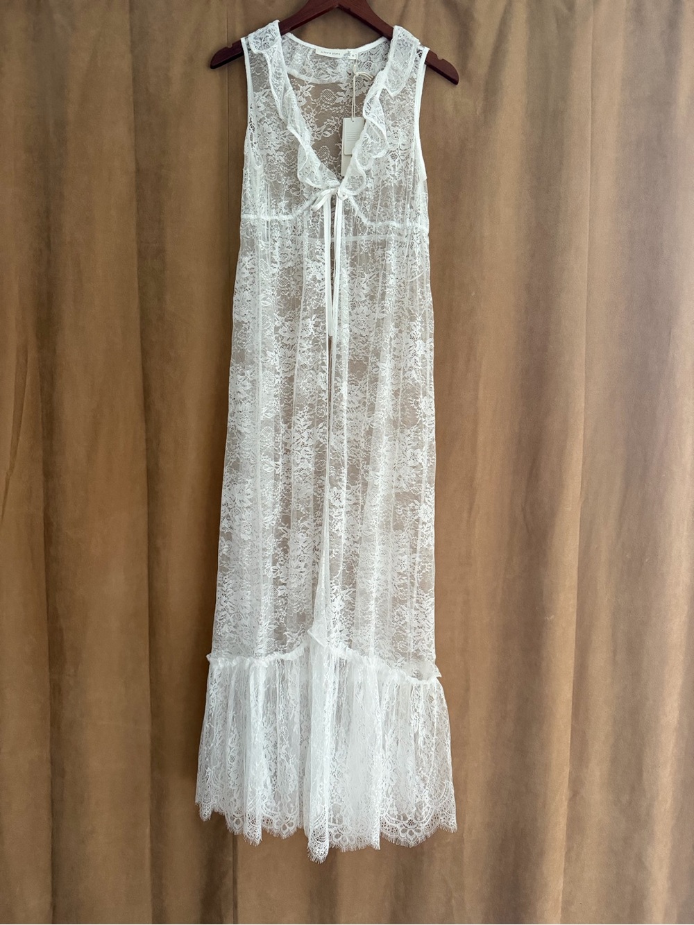 Altar'd State White Sheer Lace Maxi Chemise with Ruffle Trim